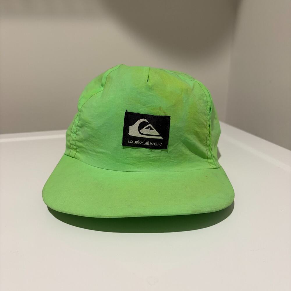 Vintage Quicksilver Surf Hat 1980s Green Nylon Strap Back WORN